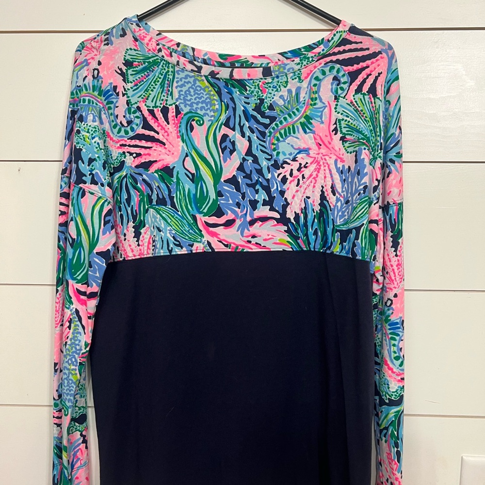 Lilly Pulitzer Vibrant Pink and Blue Long Sleeve Top